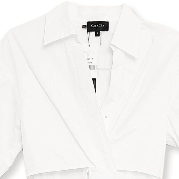 NWT Gracia Collared Cut Out Twisting Point Blouse Top - Picture 6 of 8